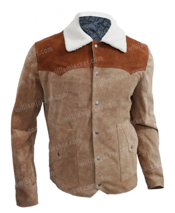 Mens Shirt Style Fur Collar Brown Suede Leather Jacket