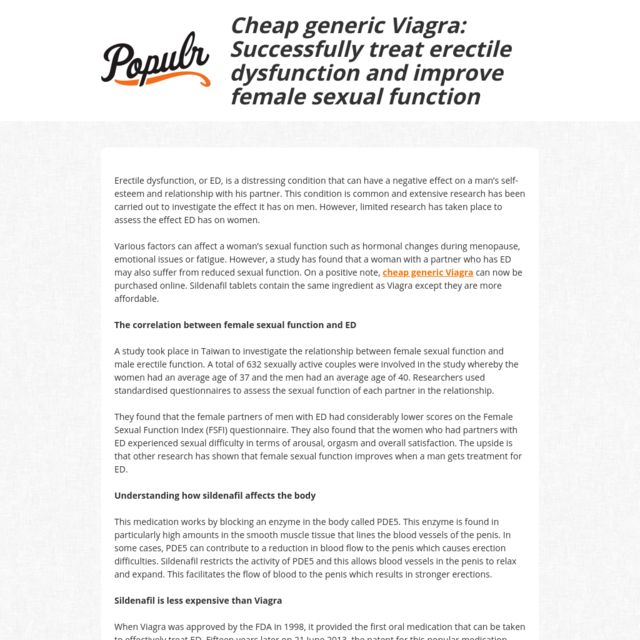Cheap generic Viagra: Successfully treat erectile dysfunction an